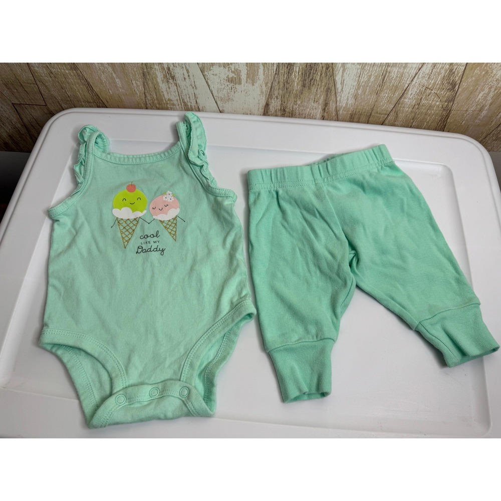 Simple Joys by Carters Baby Girls 0-3M Mint Green Ice Cream Bodysuit Pants Set